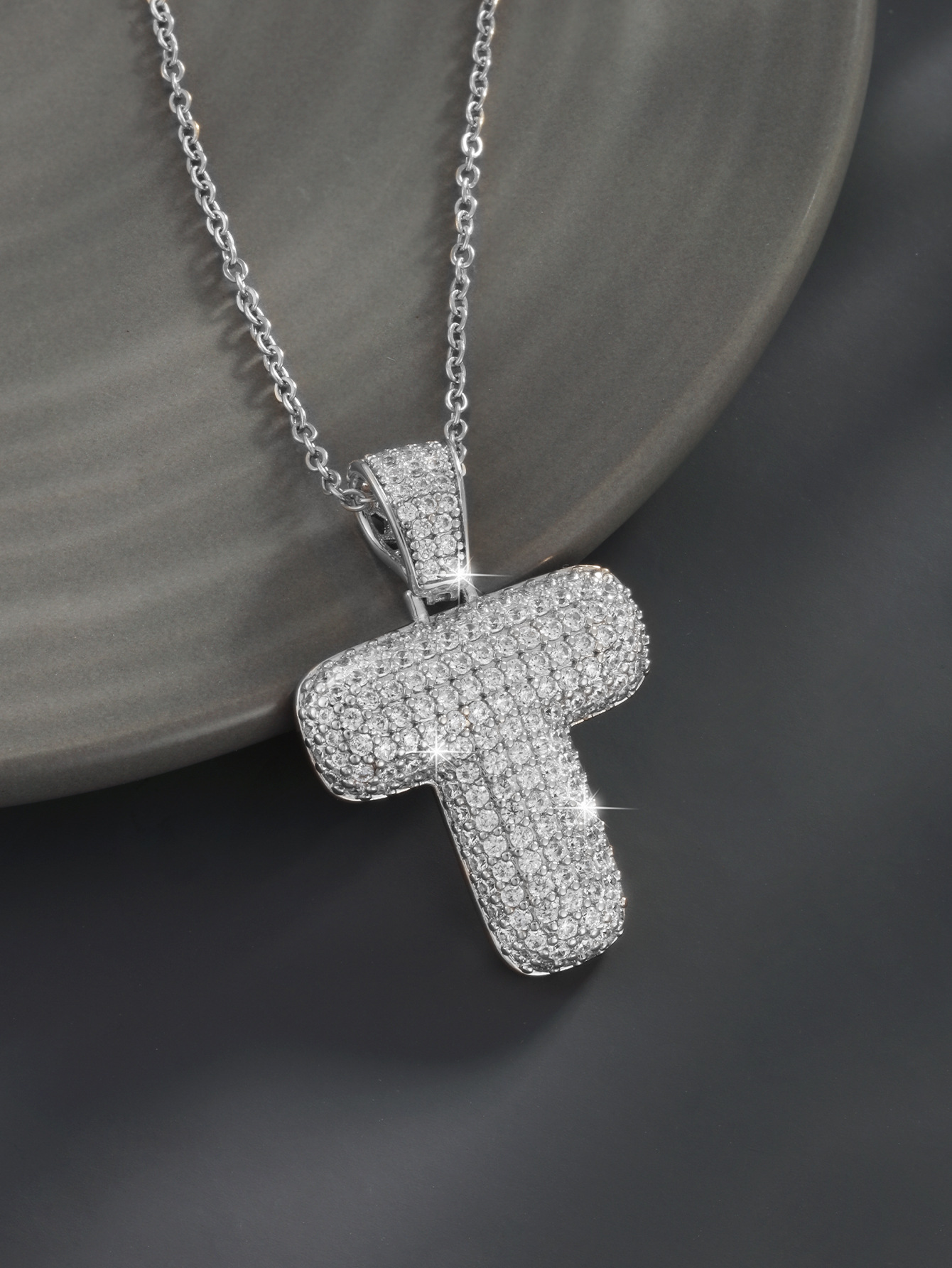 Stylish 26 Letters Necklace Pendant Alloy Zircon Necklace Friend Gift