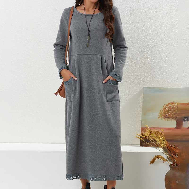 Thickened Fleece Autumn Winter Warm Loose Pockets Dress