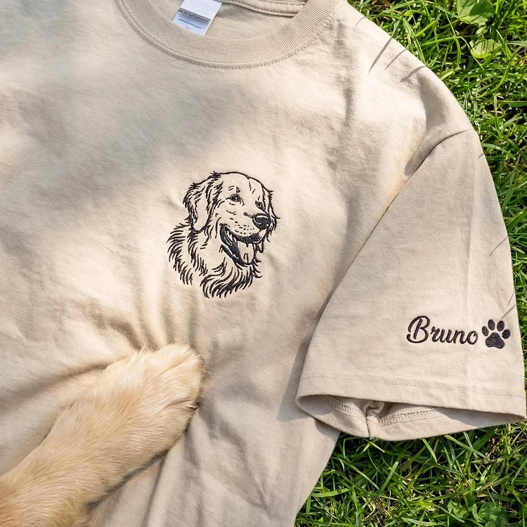 Custom Pet Face Sketch Embroidery T-shirt Furry Baby Special Gift