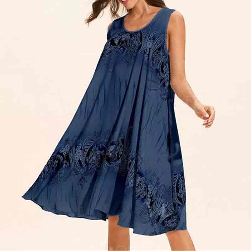 Floral Printed Gradient Color Sleeveless Loose A-line Dress