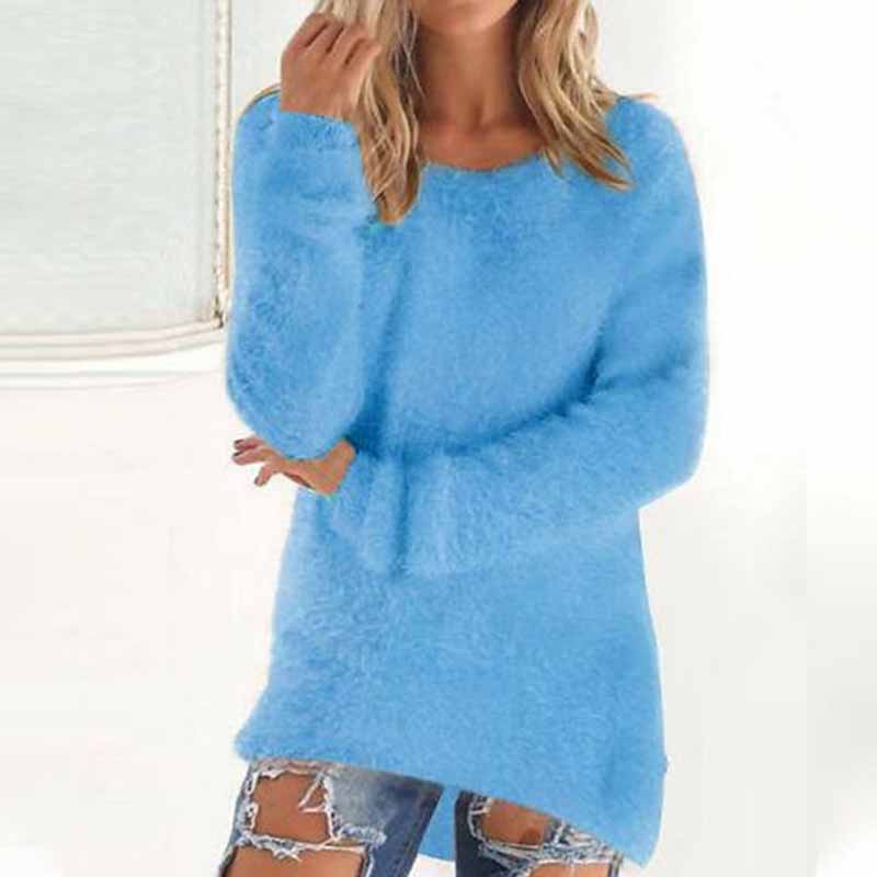 Solid Color Long Sleeve Round Neck Plush Top