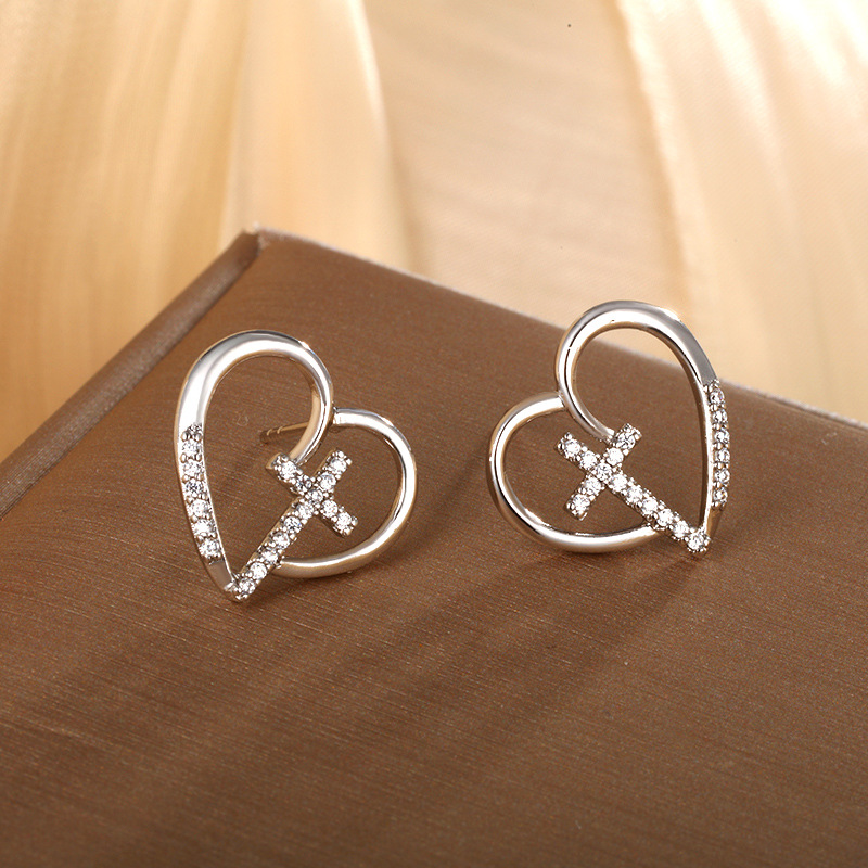 Trendy Hollow Heart Cross Earrings Punk Style Party Jewelry Gifts