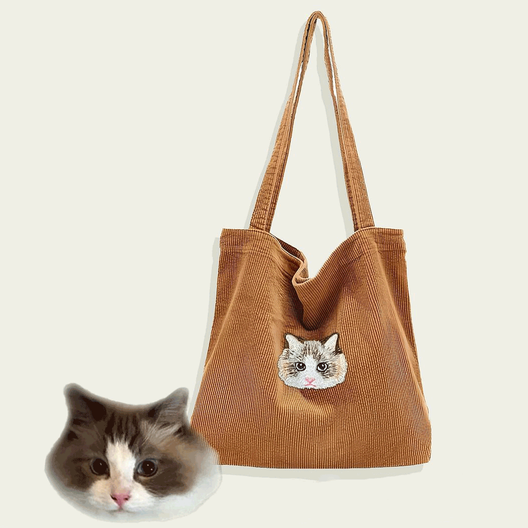 Custom Pet Face Embroidery Corduroy Bag Furry Baby Keepsake Gift