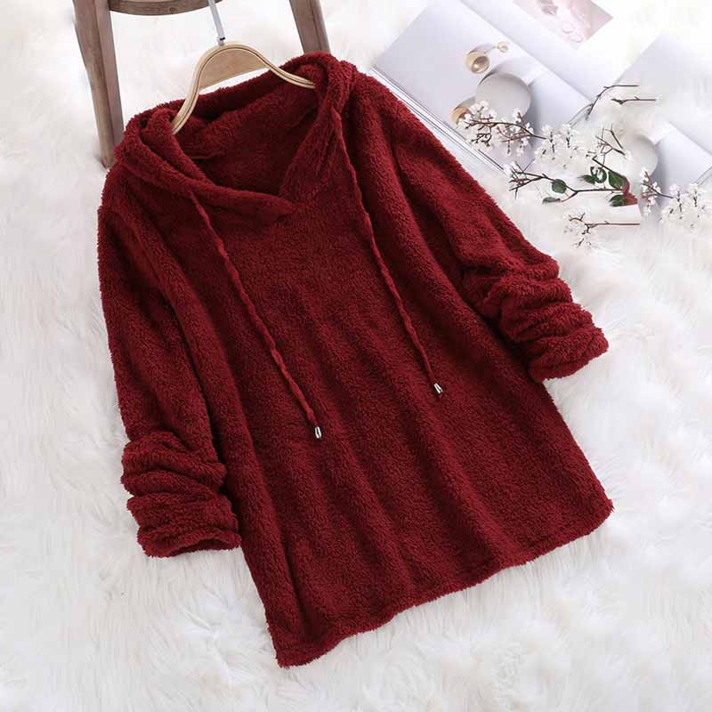 Solid Color Long Sleeve Hooded Plush Pajamas Sweatshirt
