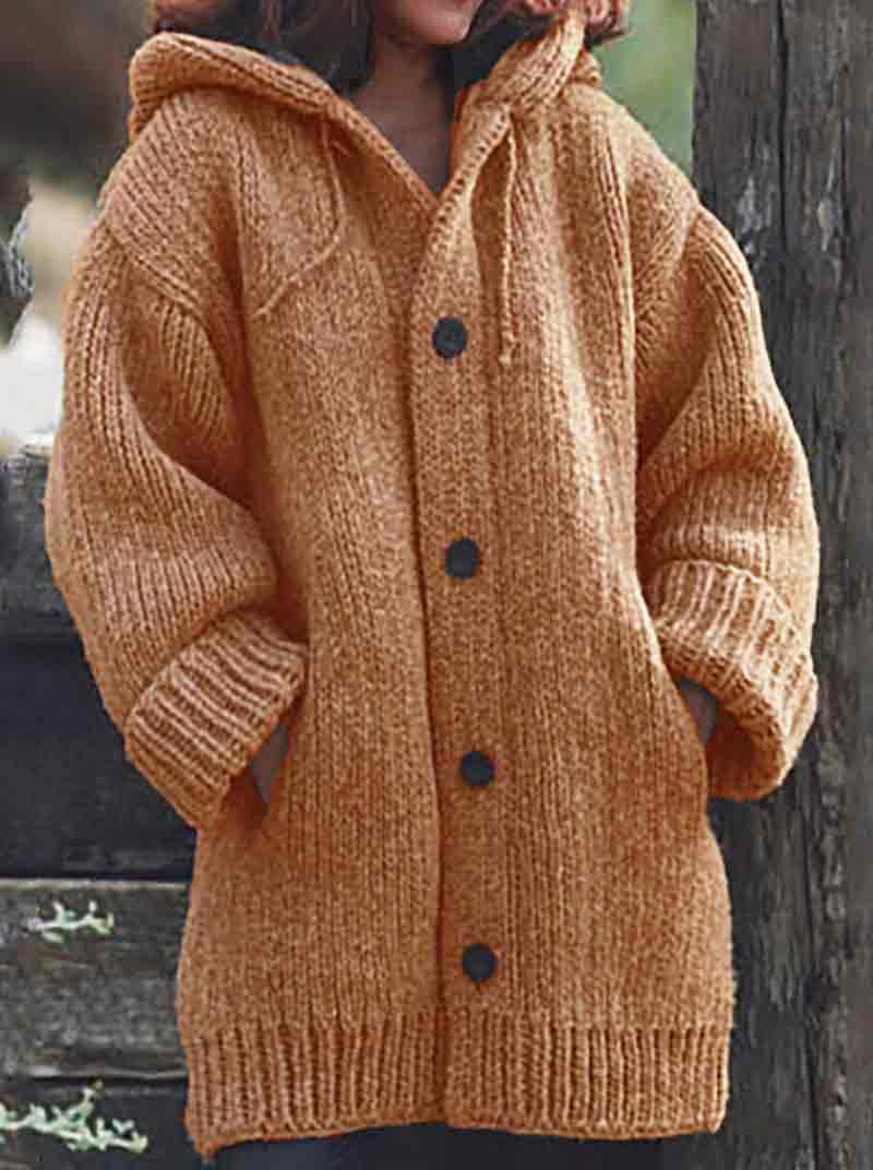 Solid Color Winter Thicken Knitted Pockets Cardigan Hoodie Sweater Coat