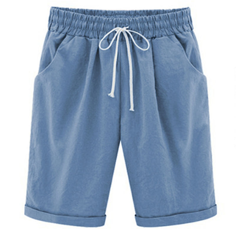 Casual Solid Color Pockets Drawstring Elastic Waist Mid-length Pants