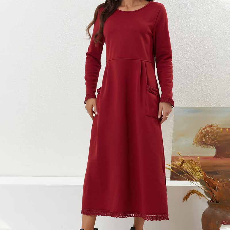 Thickened Fleece Autumn Winter Warm Loose Pockets Dress