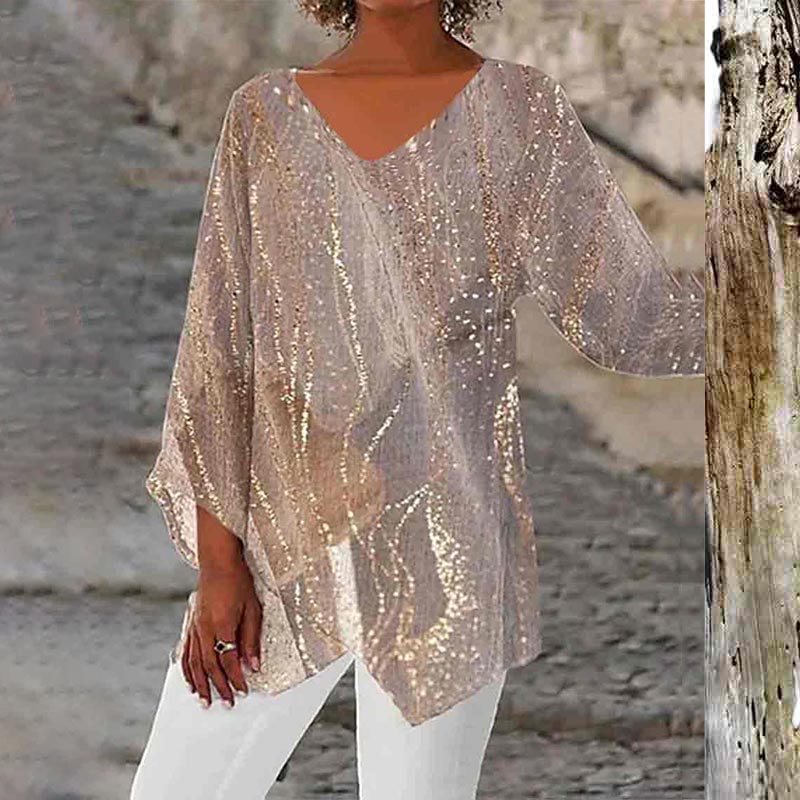 Multicolor Printed V Neck Irregular Hem Loose Blouse