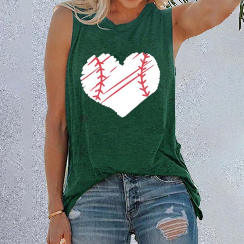 Love Baseball Printed Round Neck Sleeveless Vest Shirt