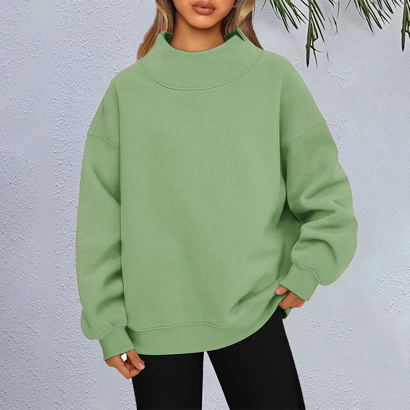 Casual Solid Color High Collar Pullover Loose Autumn Winter Sweatshirt