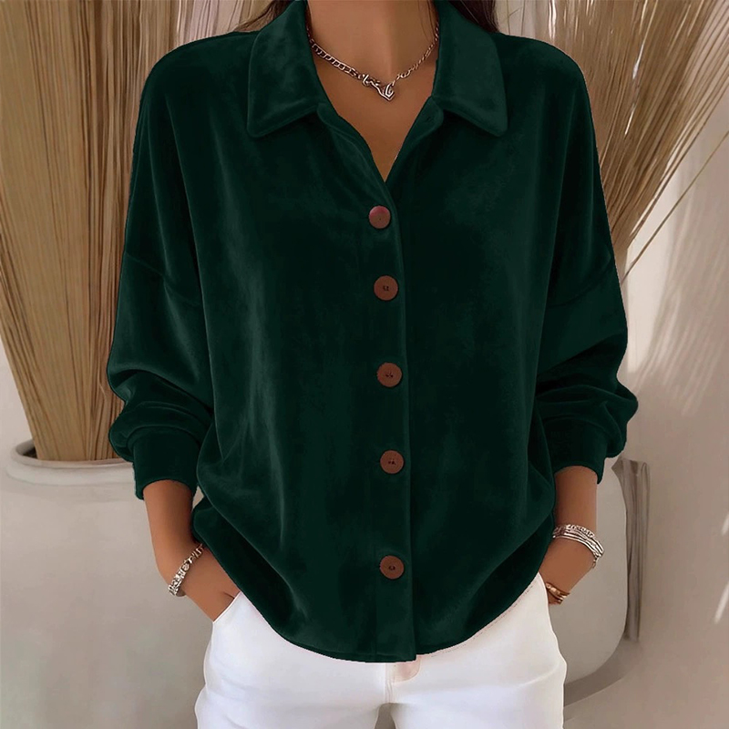 Elegant Velvet Long Sleeve Blouse Lapel Single-breasted Casual Shirt