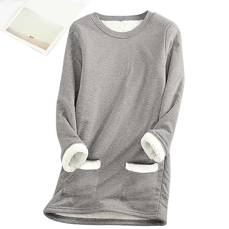 Solid Color Thickened Fleece Warm Autumn Winter Pockets Sweatshirt