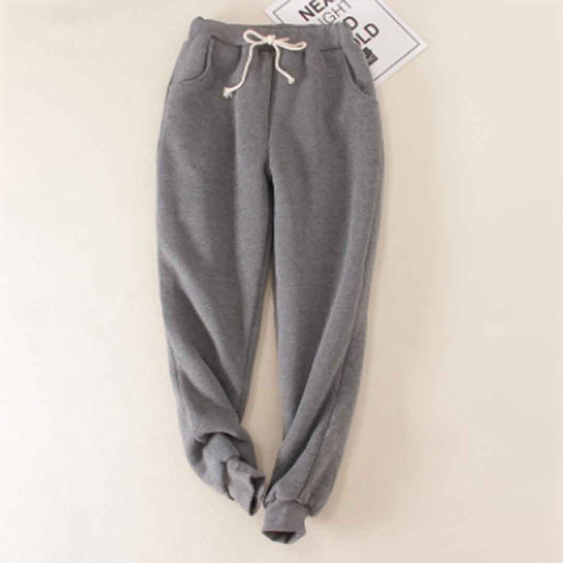 Solid Color Thickened Fleece Warm Autumn Winter Loose Sweatpants