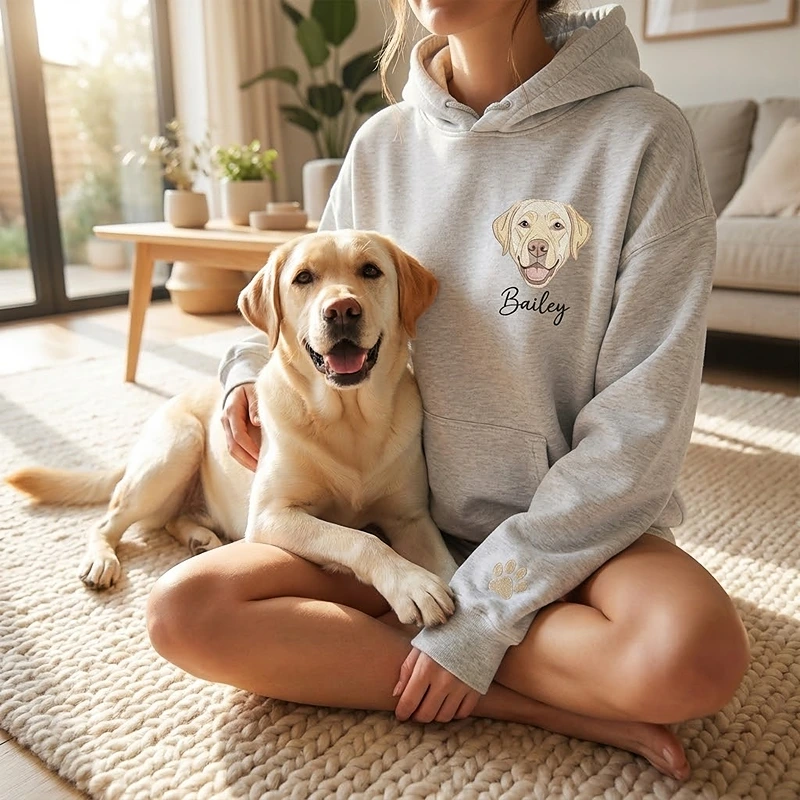 Custom Pet Embroidered Hoodie Furry Baby Face Name Keepsake