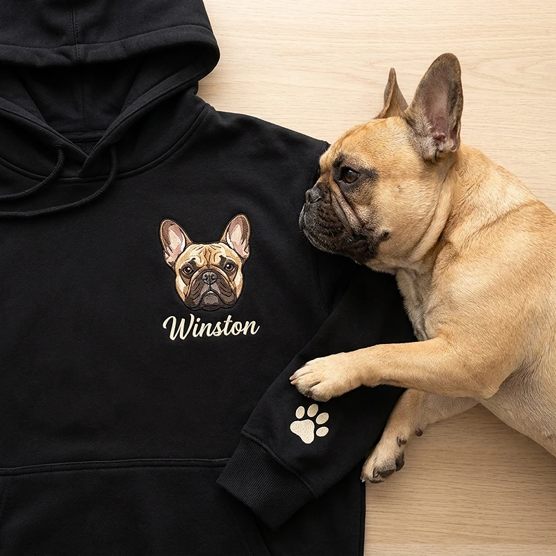 Custom Family Couple Photo Embroidered Hoodie Holiday Memorial Gift