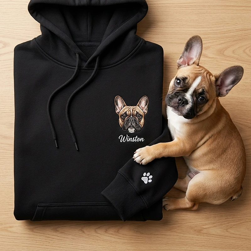 Custom Family Couple Photo Embroidered Hoodie Holiday Memorial Gift