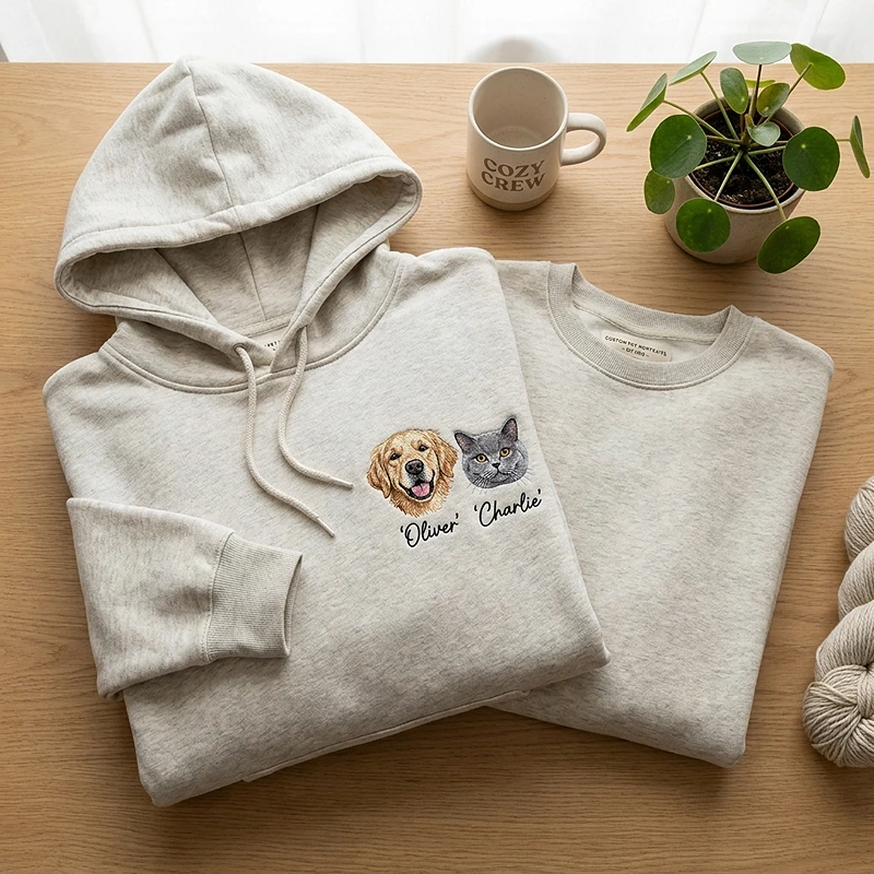 Custom Pet Embroidered Hoodie Furry Baby Face Name Keepsake