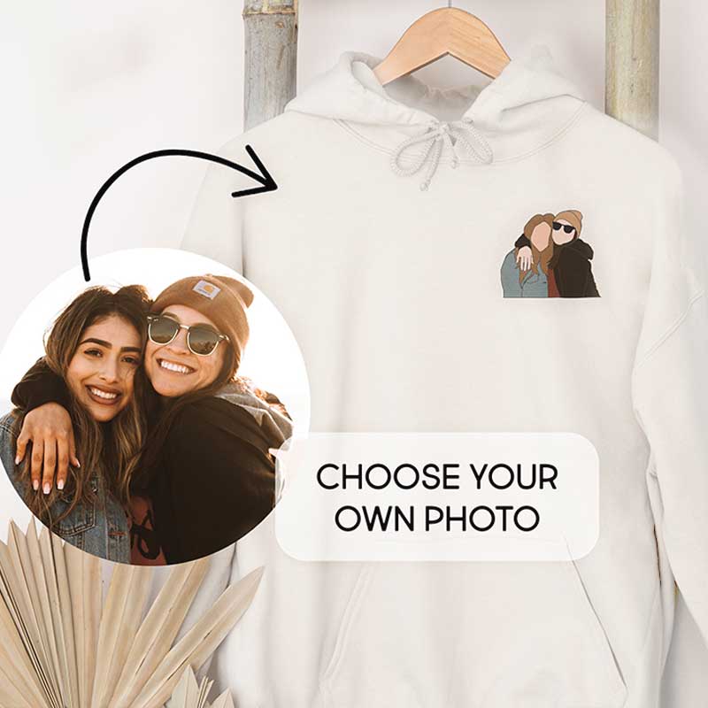 Custom Family Couple Photo Embroidered Hoodie Holiday Memorial Gift