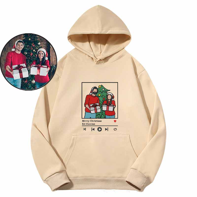 Custom Family Portrait Embroidered Hoodie With Song Music