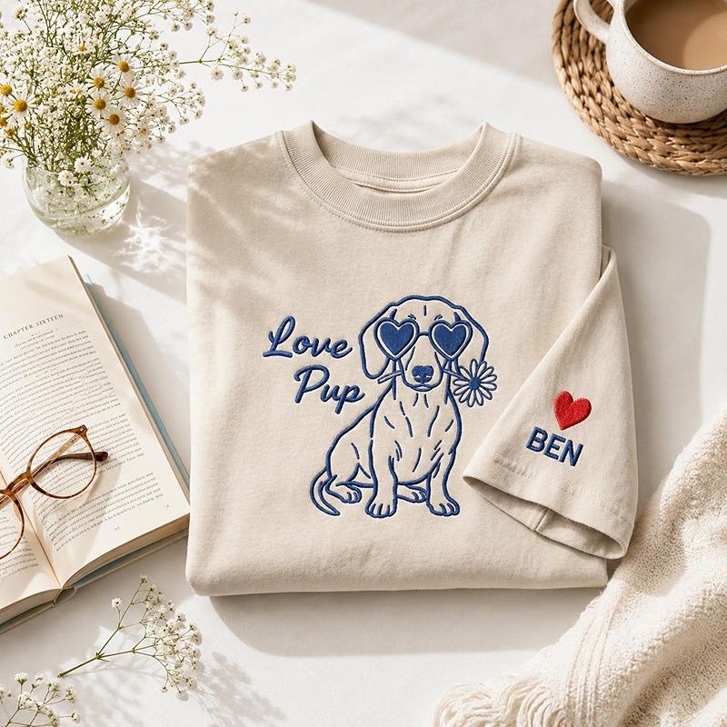 Custom Pet Full Body Embroidery T-shirt Personalized Art Design Gift