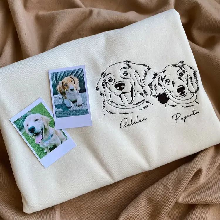 Custom Pet Portrait Sketch Embroidery Sweatshirt Furry Baby Keepsake