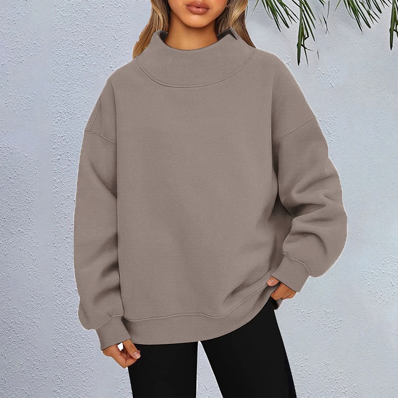 Casual Solid Color High Collar Pullover Loose Autumn Winter Sweatshirt