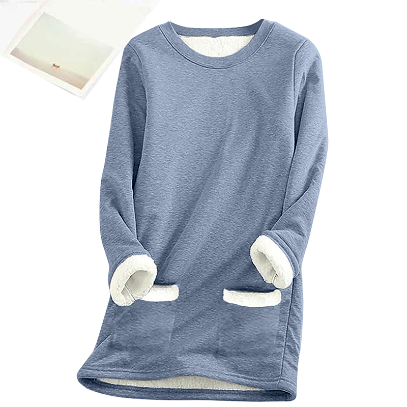 Solid Color Thickened Fleece Warm Autumn Winter Pockets Sweatshirt
