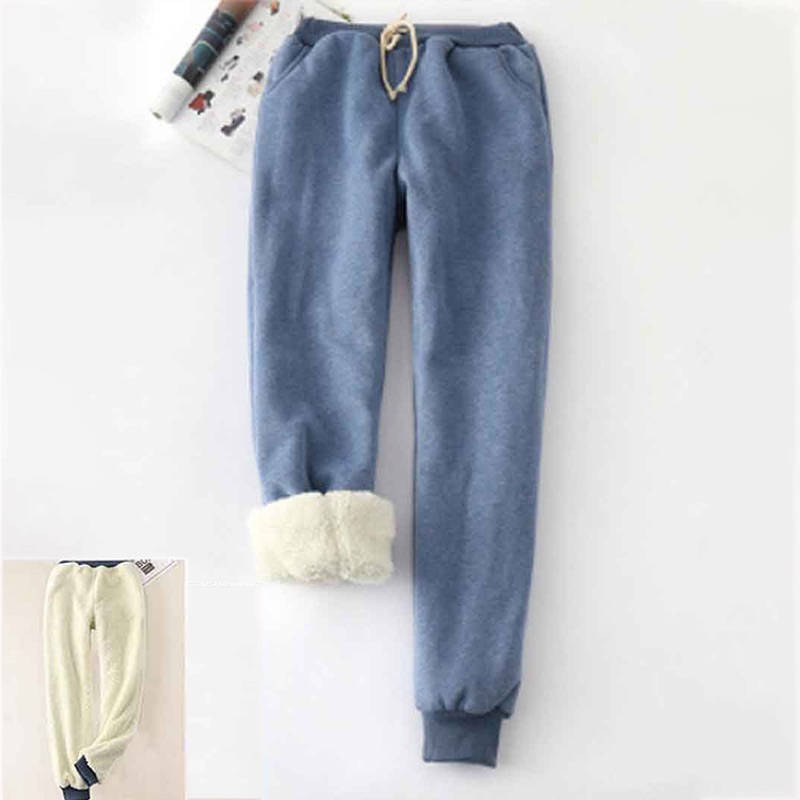 Solid Color Thickened Fleece Warm Autumn Winter Loose Sweatpants