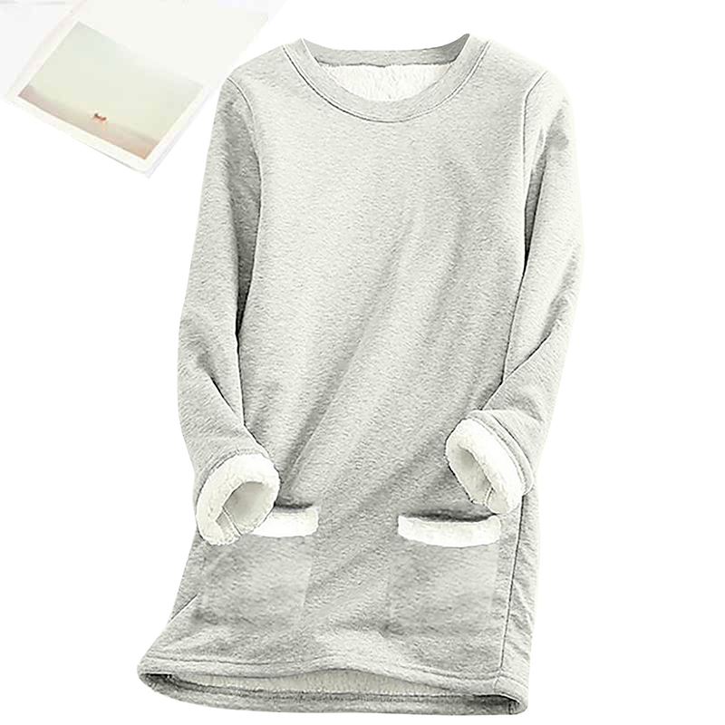 Solid Color Thickened Fleece Warm Autumn Winter Pockets Sweatshirt