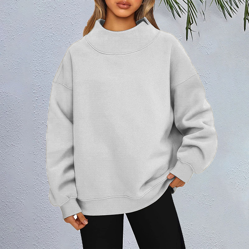 Casual Solid Color High Collar Pullover Loose Autumn Winter Sweatshirt
