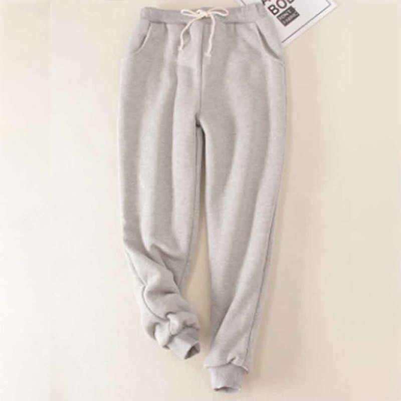 Solid Color Thickened Fleece Warm Autumn Winter Loose Sweatpants