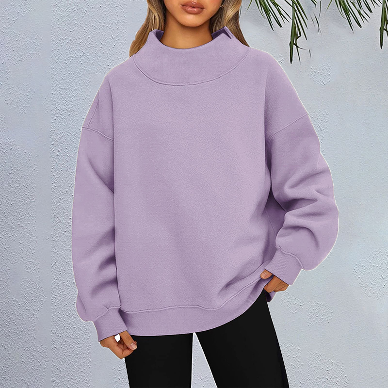 Casual Solid Color High Collar Pullover Loose Autumn Winter Sweatshirt