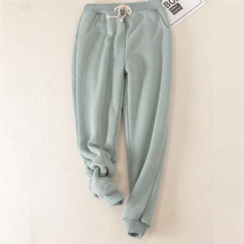 Solid Color Thickened Fleece Warm Autumn Winter Loose Sweatpants