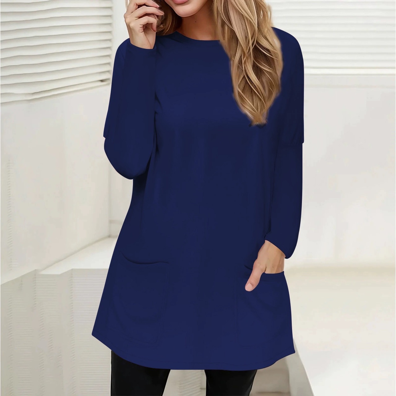 Casual Long Sleeve Pullover Loose Spring Autumn Pockets Long Shirt
