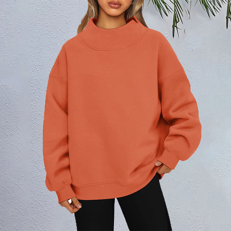 Casual Solid Color High Collar Pullover Loose Autumn Winter Sweatshirt