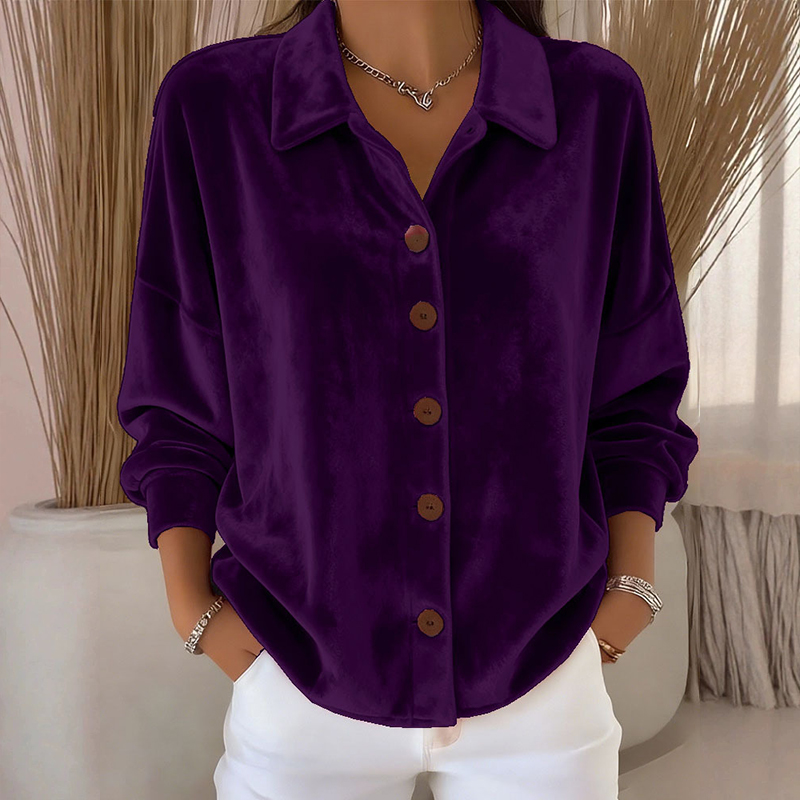 Elegant Velvet Long Sleeve Blouse Lapel Single-breasted Casual Shirt