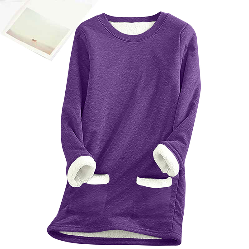 Solid Color Thickened Fleece Warm Autumn Winter Pockets Sweatshirt