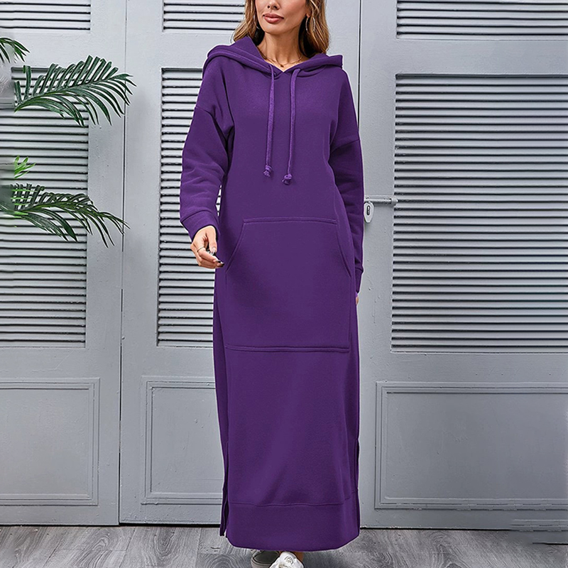 Hooded Fleece Thickened Sweater Dress Large Pocket Autumn Winter Dress
