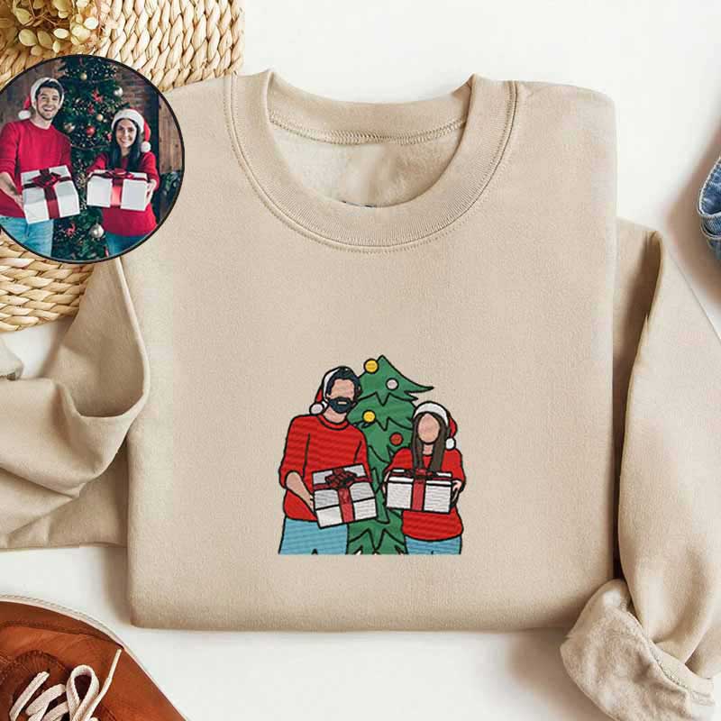 Custom Family Couple Photo Embroidered Sweatshirt Christmas Gift