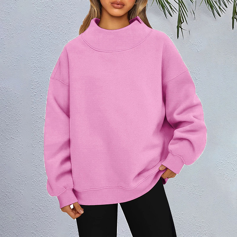 Casual Solid Color High Collar Pullover Loose Autumn Winter Sweatshirt
