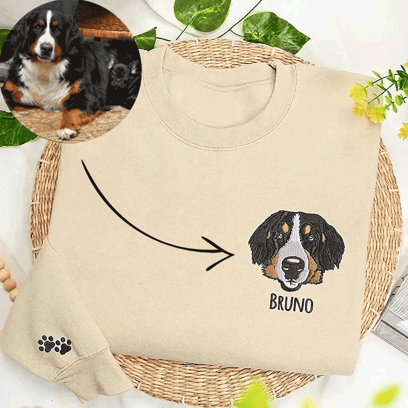 Custom Pet Portrait Embroidery Sweatshirt Furry Baby Keepsake Gift