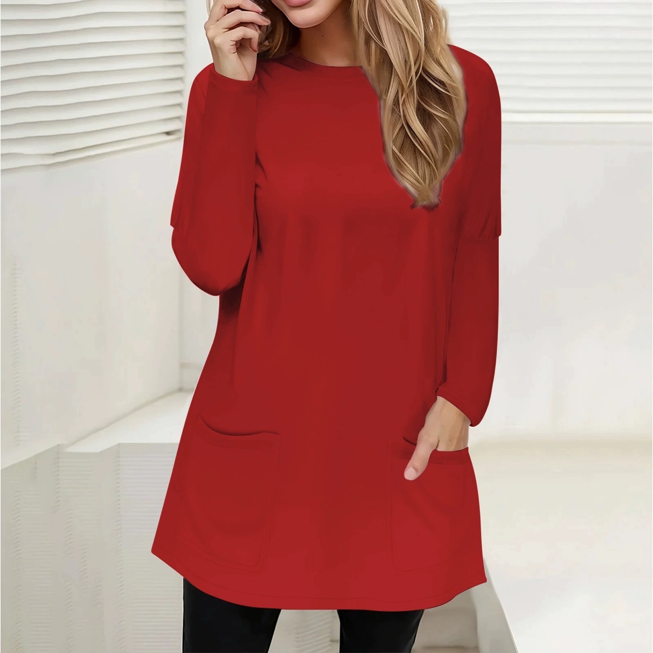 Casual Long Sleeve Pullover Loose Spring Autumn Pockets Long Shirt