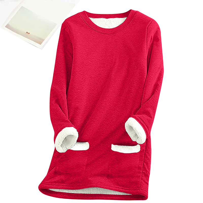 Solid Color Thickened Fleece Warm Autumn Winter Pockets Sweatshirt