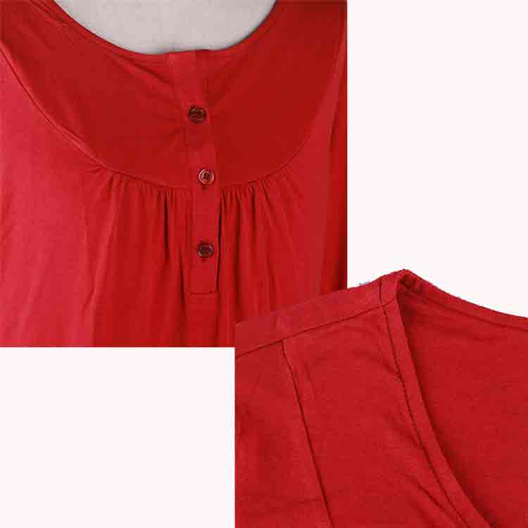 Solid Color Casual Button V-neck Loose Blouse