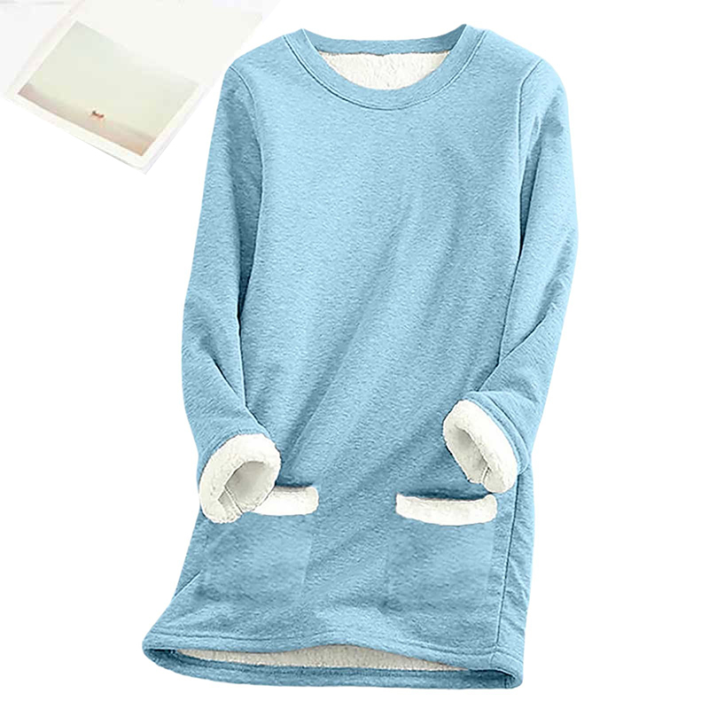 Solid Color Thickened Fleece Warm Autumn Winter Pockets Sweatshirt