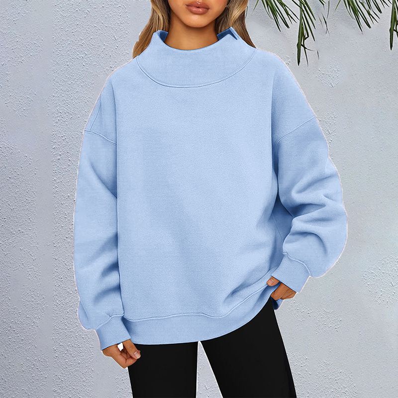 Casual Solid Color High Collar Pullover Loose Autumn Winter Sweatshirt