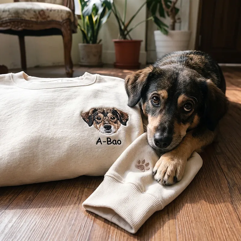 Custom Embroidered Sweatshirt Furry Pet Face Name And Year Keepsake