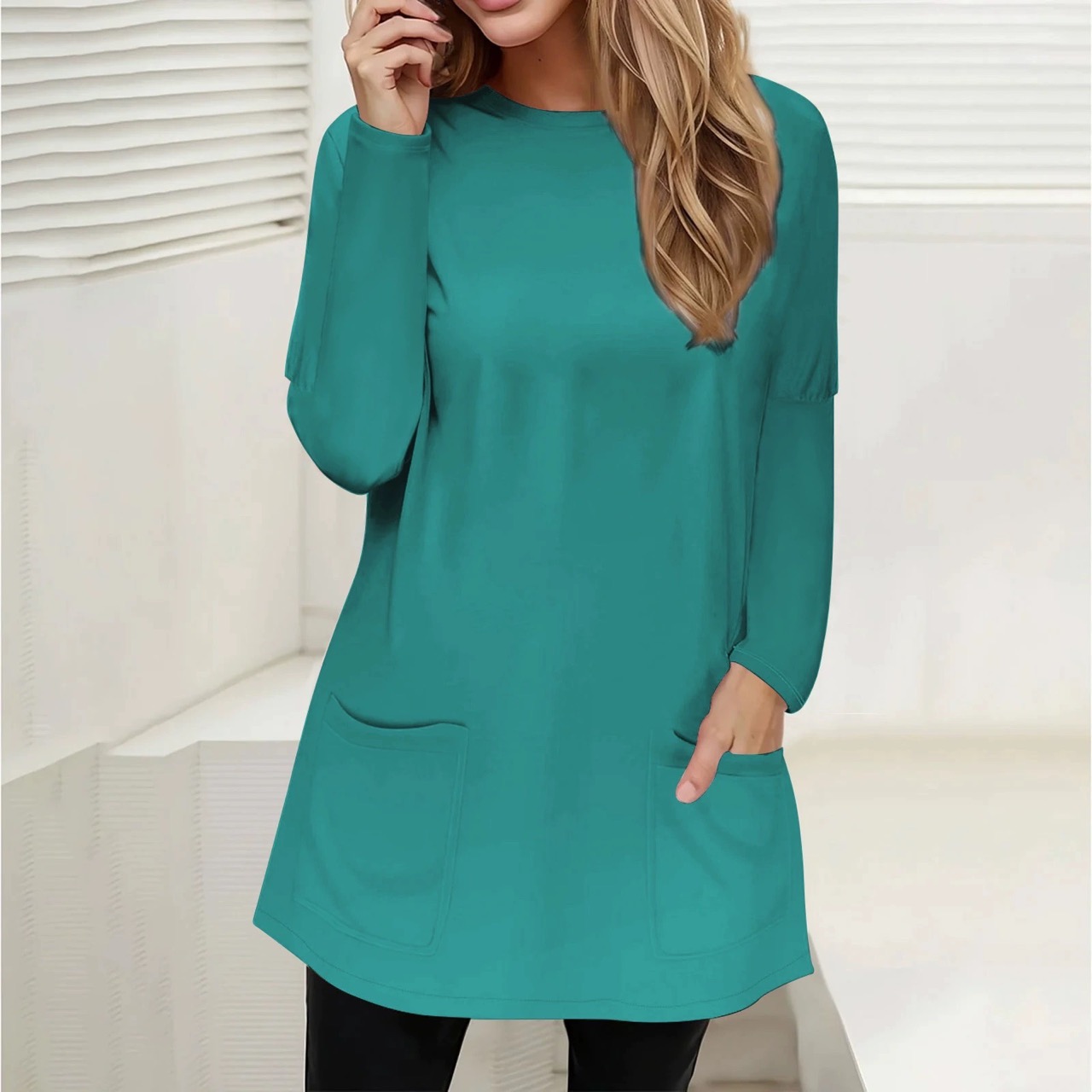 Casual Long Sleeve Pullover Loose Spring Autumn Pockets Long Shirt