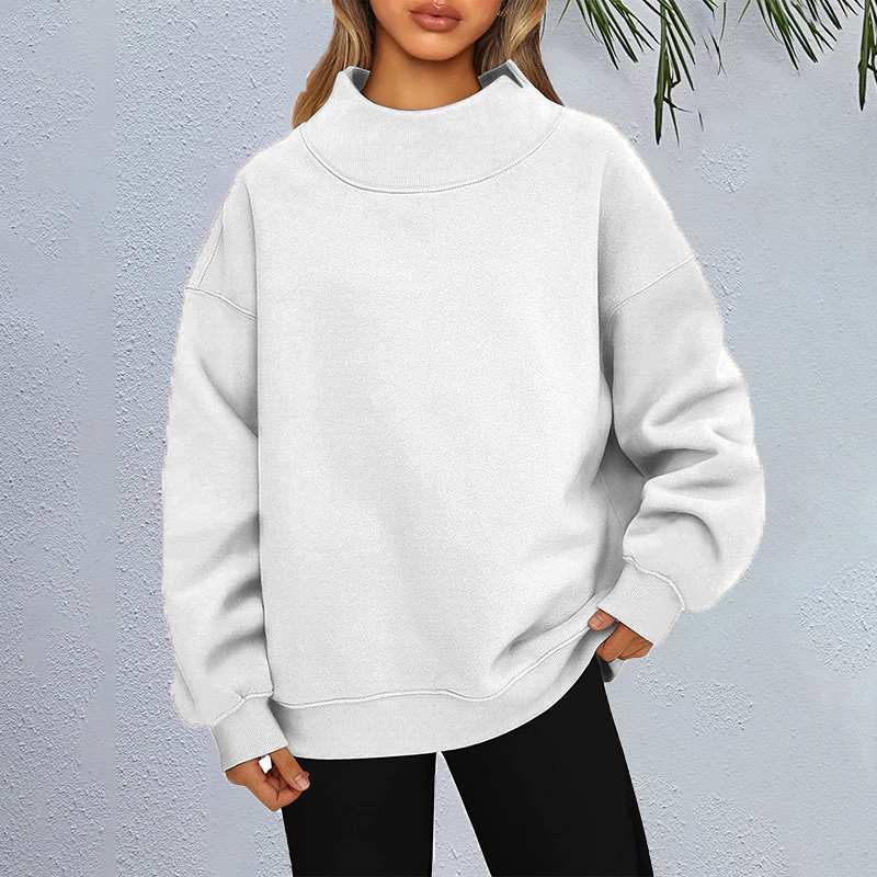 Casual Solid Color High Collar Pullover Loose Autumn Winter Sweatshirt