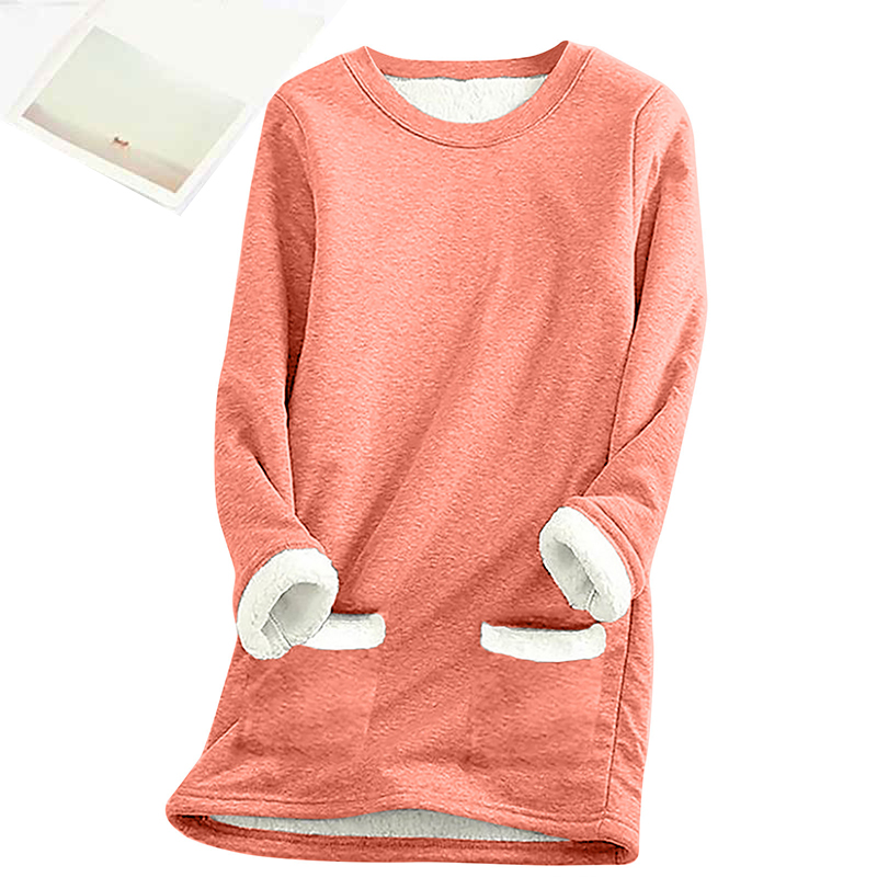 Solid Color Thickened Fleece Warm Autumn Winter Pockets Sweatshirt